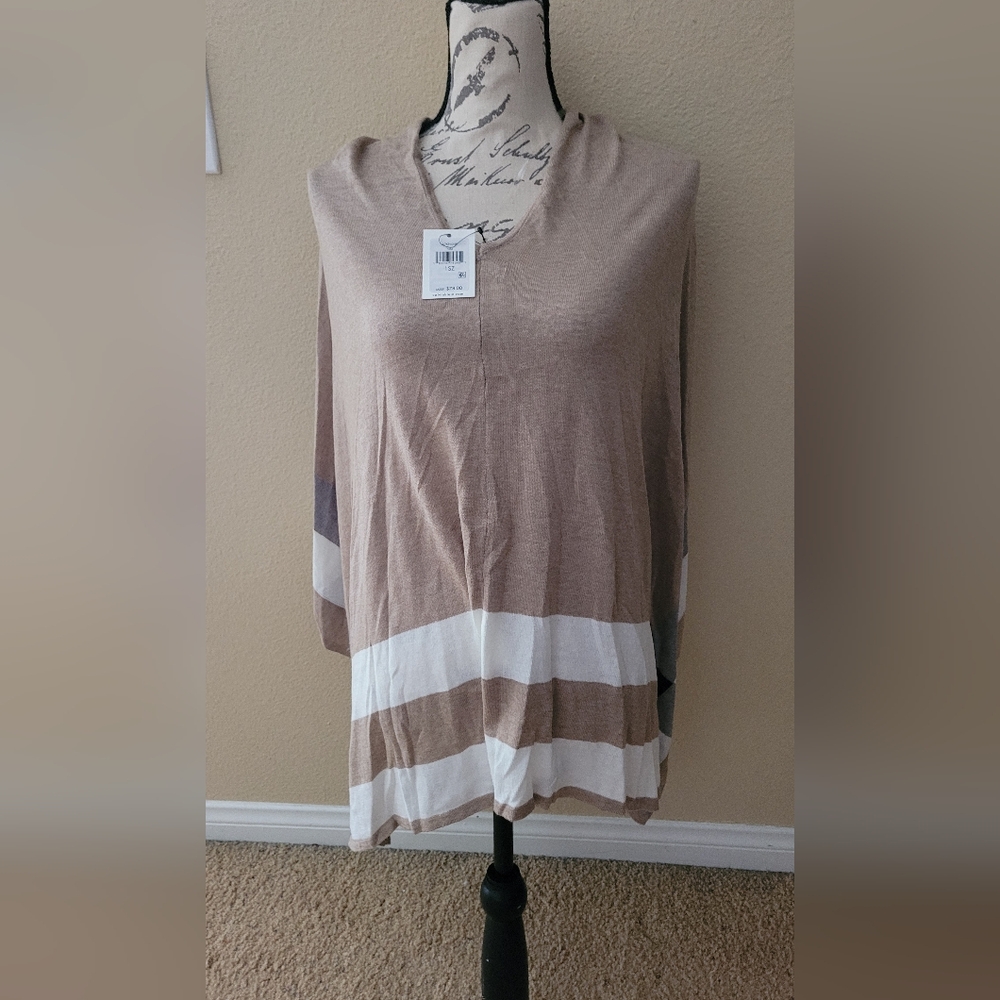 Calvin Klein PoncStriped Tan and White Top